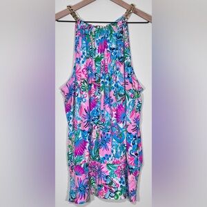 Lilly Pulitzer XL Pink Blue Tropical Chain Neck Resort Top